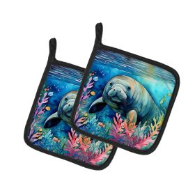 Manatee Pair of Pot Holders Kitchen Heat Resistant Pot Holders Sets Oven Hot Pads for Cooking Baking BBQ, 7 1/2 x 7 1/2