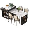 K&K 82.6" Fluted Kitchen Island with Extendable Dining Table for 4-6, Island Table for Kitchen with Power Outlet