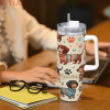 1pc 2D Flat Printed Dachshund Tumbler, Stainless Steel Car Cup with Retro Polka Dot & Paw Print, Cute Vintage Sweater Dog Water Bottle